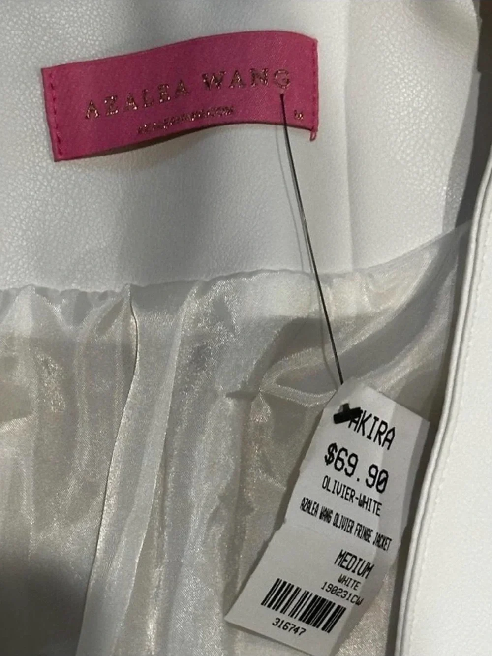 Azalea Wang Olivier White Fringe Jacket Brand new with tags - Picture 5 of 6